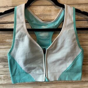 Avia Front Zip Colorblock Sports Bra XXL 🩵🤍 Racerback Activewear